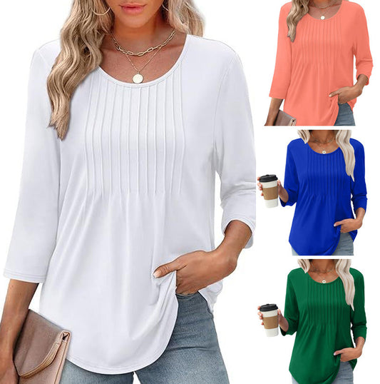Dames 7-delige mouw geplooide casual top (koop 3, krijg gratis verzending)
