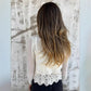 V-Neck Kant Borduur Langermet Blouse voor Dames. Maatverdeling