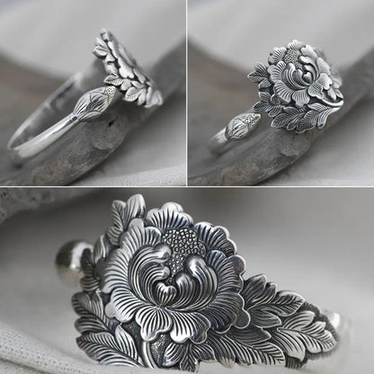 🌺Vintage Zilver 3D Pioen Armband