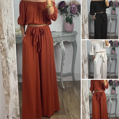 Dames Off-Shoulder Top en Broek Set – Modieus en Verfrissend