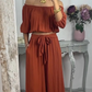 Dames Off-Shoulder Top en Broek Set – Modieus en Verfrissend