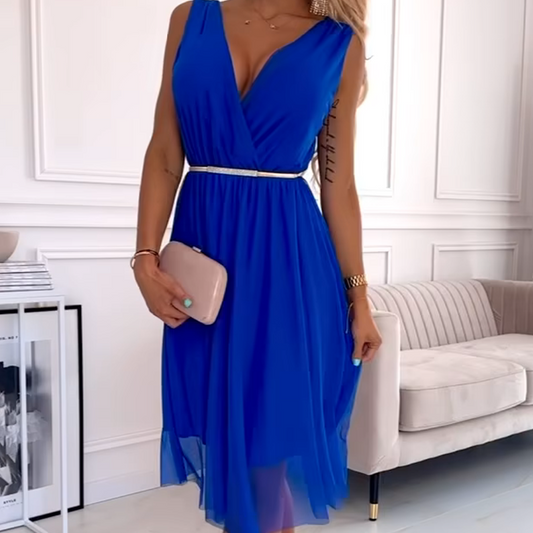 🔥 Tijdelijke aanbieding – tot 49% KORTING!🔥 V-hals mouwloze chiffon jurk