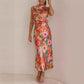 Love In The Garden Bloemenprint Maxi-jurk met halterhals en elastieken taille.
