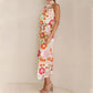 Love In The Garden Bloemenprint Maxi-jurk met halterhals en elastieken taille.