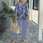 Dames Casual Tweedelige Set: Ronde Hals Halve Mouw Top en Geprinte Broek
