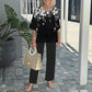 Dames Casual Tweedelige Set: Ronde Hals Halve Mouw Top en Geprinte Broek