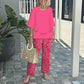 Dames Casual Tweedelige Set: Ronde Hals Halve Mouw Top en Geprinte Broek