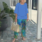 Dames Casual Tweedelige Set: Ronde Hals Halve Mouw Top en Geprinte Broek