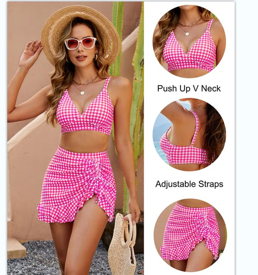 👙2025 Nieuw Model – 49% KORTING💥 Hoog Getailleerde Bikini Sets met Buikcontrole in Ruitjespatroon