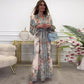 Elegant Gebloemde Jurk met Knopen, Diepe V-Hals en Hoge Taille
