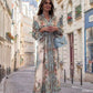 Elegant Gebloemde Jurk met Knopen, Diepe V-Hals en Hoge Taille