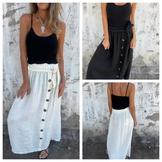 🎀 Effen Kleur Rok | Knoopdetails & Strikceintuur – Tijdloze Garderobe
