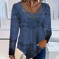 Women's Elegant Lace Trim Long Sleeve Blouse