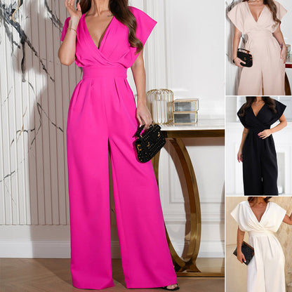 👗 Dames V-hals jumpsuit met wijde pijpen | Eendelig chic en comfortabel