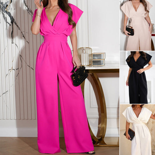 👗 Dames V-hals jumpsuit met wijde pijpen | Eendelig chic en comfortabel