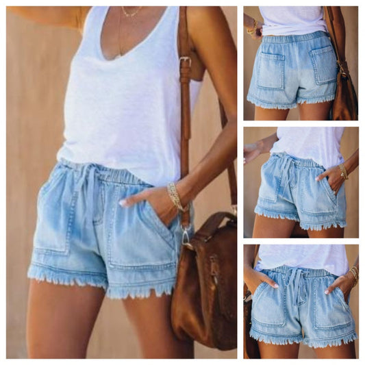 🍃Denim shorts met hoge taille en trekkoord