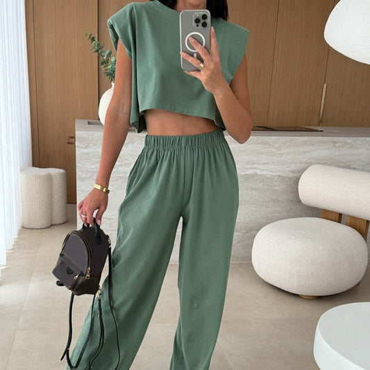 Set van casual cropped top en lange broek voor dames