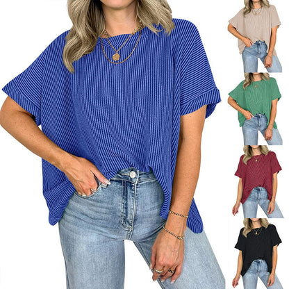 Het gezellige geribbelde oversized T-shirt van vrouwen