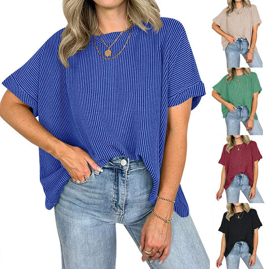 Het gezellige geribbelde oversized T-shirt van vrouwen