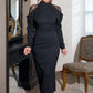 Elegante midi-jurk met hoge kraag en kanten rug voor dames