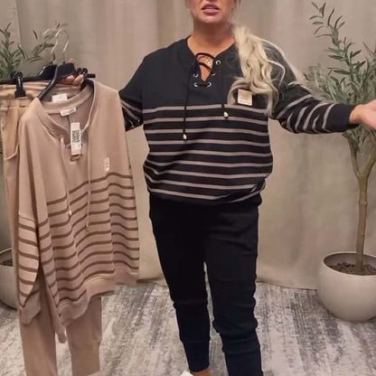 Set van casual gestreepte top en enkellange broek