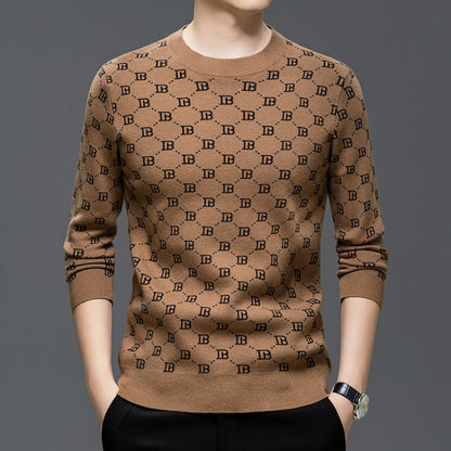 Trendy pullover met lange mouwen en print voor heren, slim fit