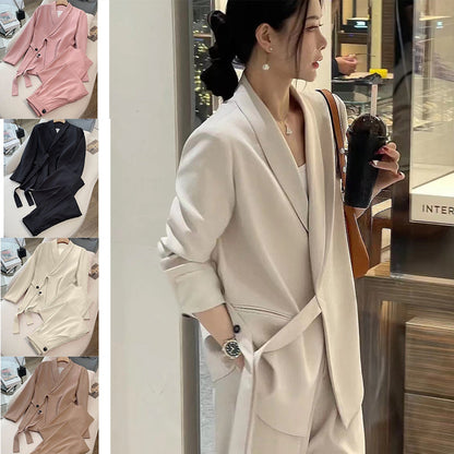 Dames Formele Office 2-delige Set: Blazer met Strik + Wijde Broek