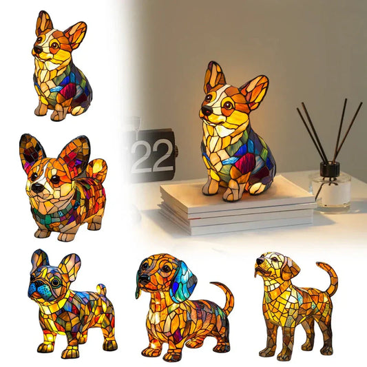 Fargeblokkerende valpestatue LED-bordlampe