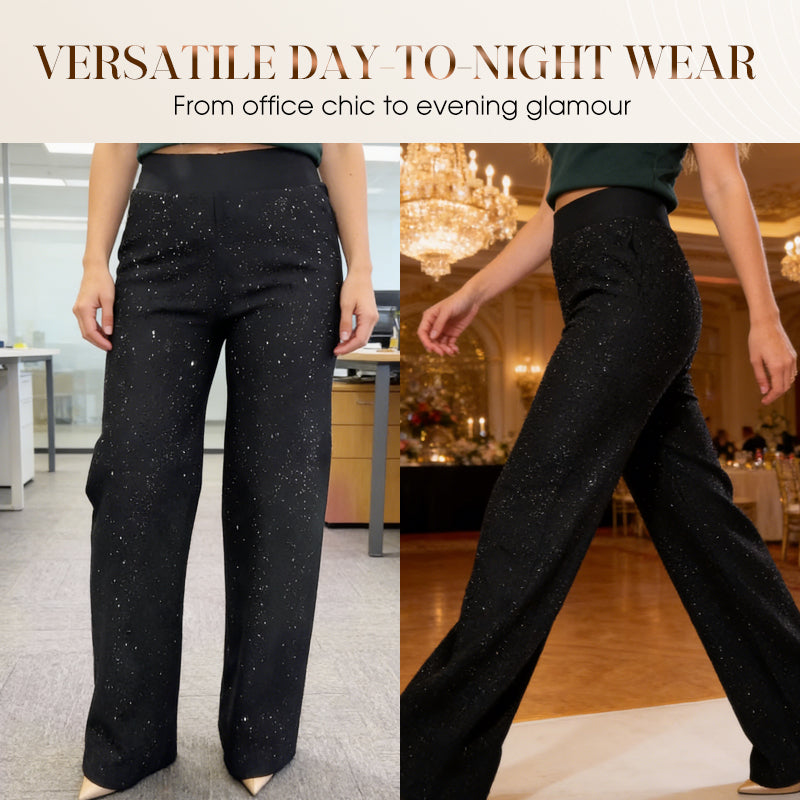 High-Waist Glitter Straight-Leg Trousers