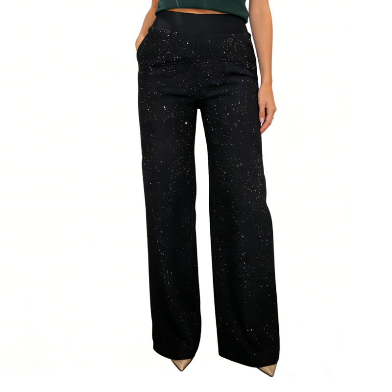 High-Waist Glitter Straight-Leg Trousers