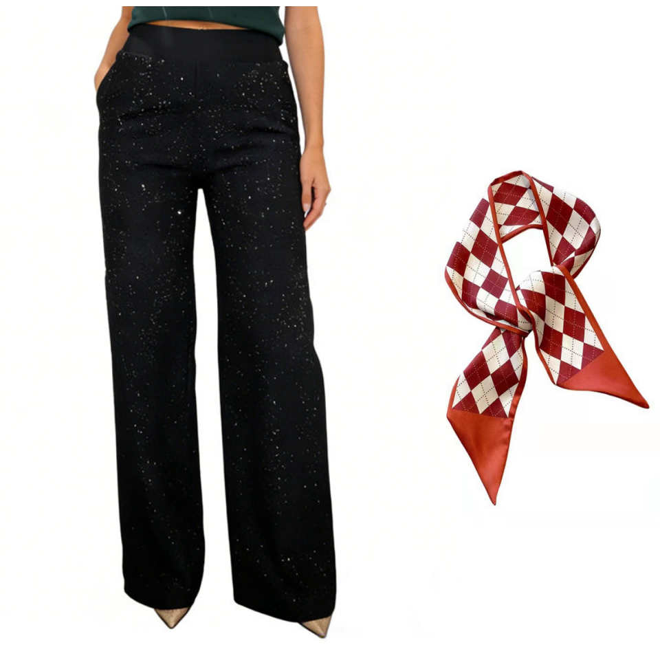 High-Waist Glitter Straight-Leg Trousers