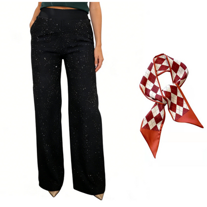 High-Waist Glitter Straight-Leg Trousers