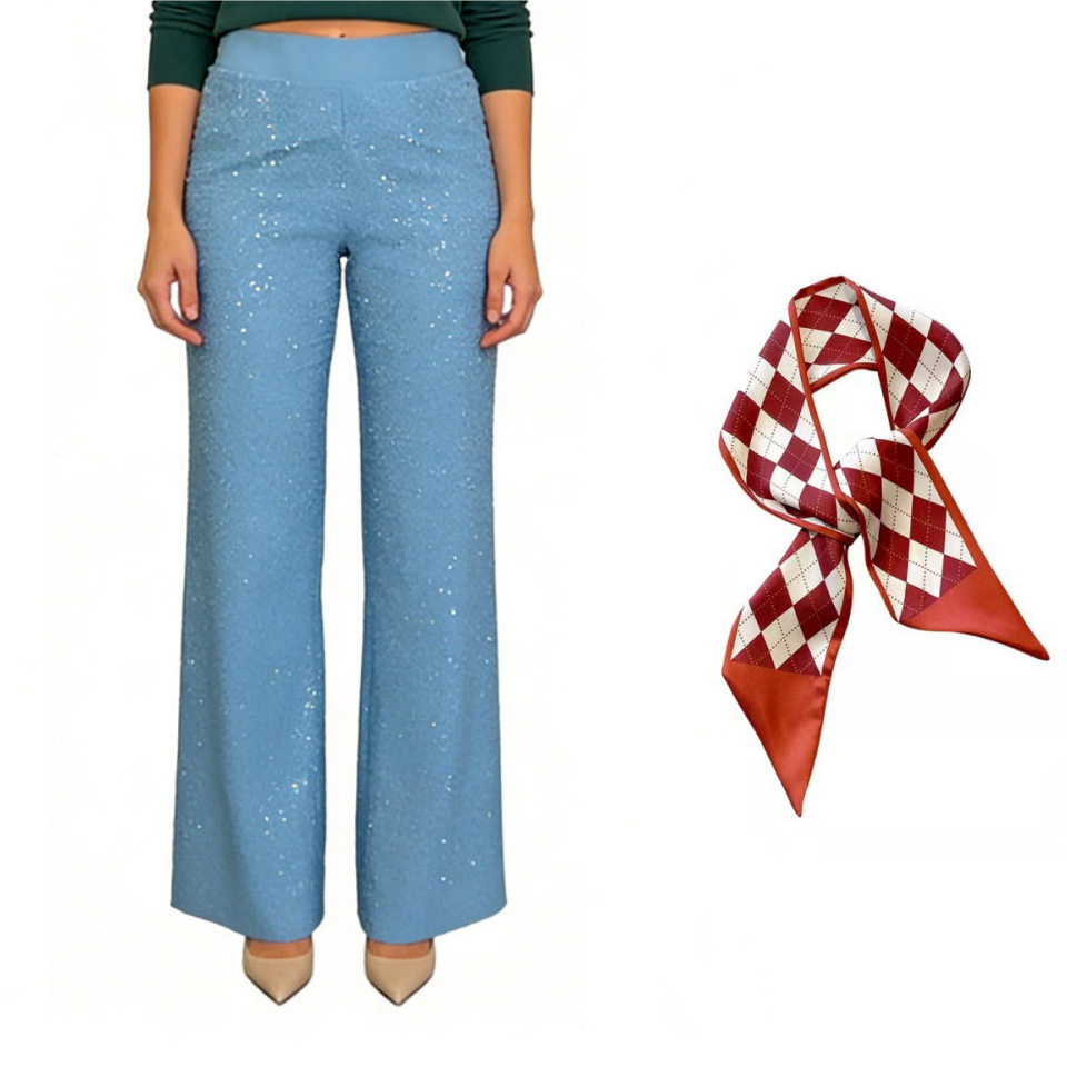 High-Waist Glitter Straight-Leg Trousers