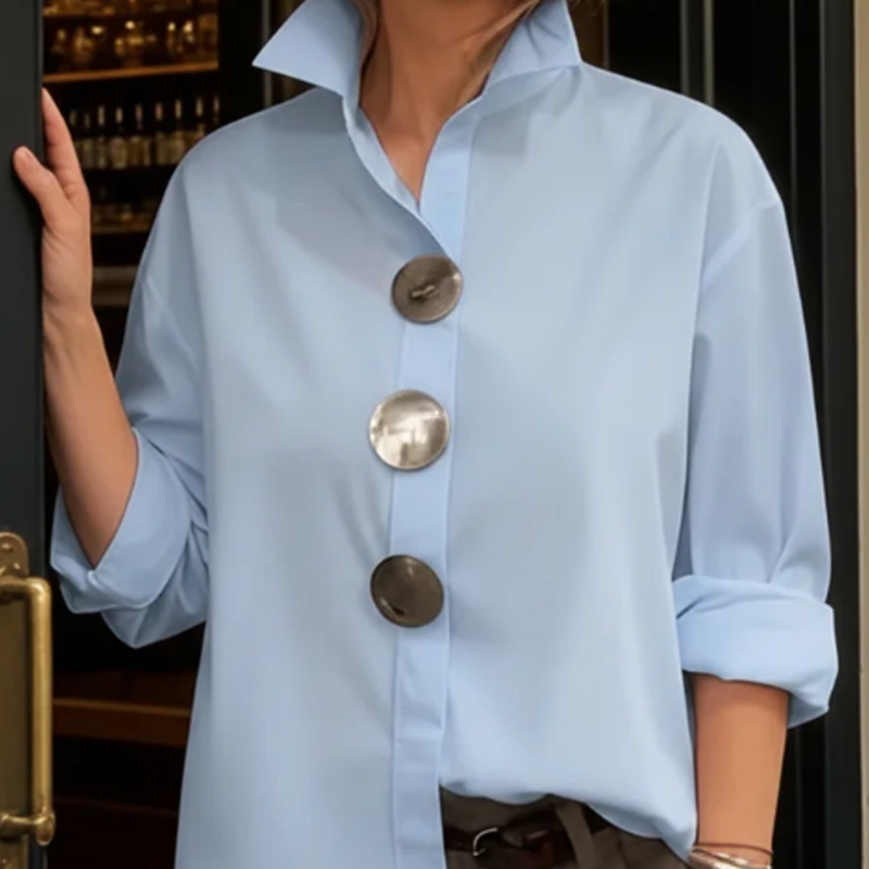 Women's Oversized Button-Down Shirt with Statement Buttons
