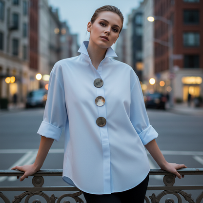 Women's Oversized Button-Down Shirt with Statement Buttons