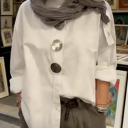 Women's Oversized Button-Down Shirt with Statement Buttons