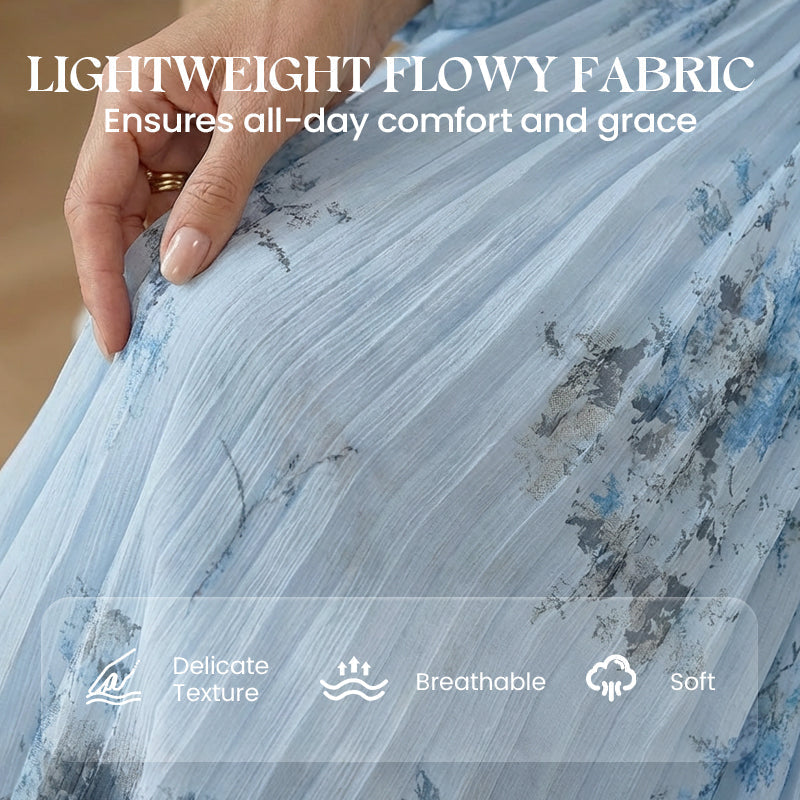 Elegant V-Neck Floral Pleated Maxi Dress