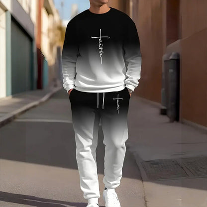 👕 Men’s Gradient Color Crewneck Tracksuit Set – Stylish, Comfortable & Casual Sportswear ✨🏃‍♂️