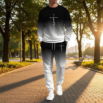 👕 Men’s Gradient Color Crewneck Tracksuit Set – Stylish, Comfortable & Casual Sportswear ✨🏃‍♂️