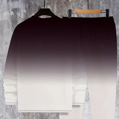 👕 Men’s Gradient Color Crewneck Tracksuit Set – Stylish, Comfortable & Casual Sportswear ✨🏃‍♂️