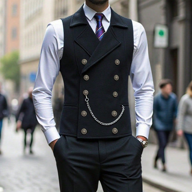 🔥Men's Casual Retro Slim Fit Dress Vests for Suit or Tuxedo🤎🖤(Vest + Shirt + Tie + Chain)