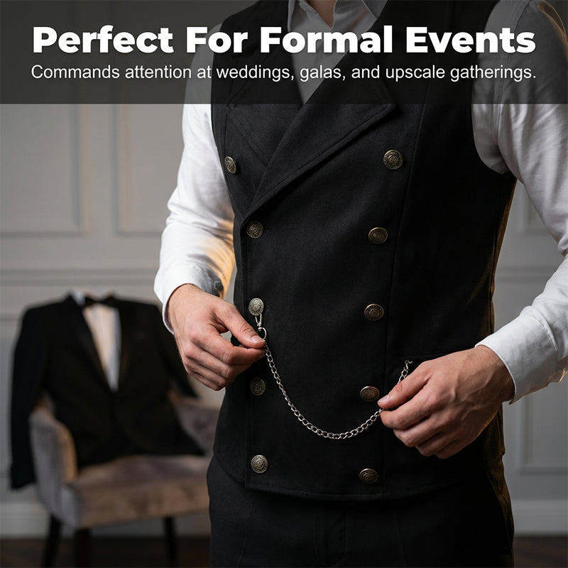 🔥Men's Casual Retro Slim Fit Dress Vests for Suit or Tuxedo🤎🖤(Vest + Shirt + Tie + Chain)