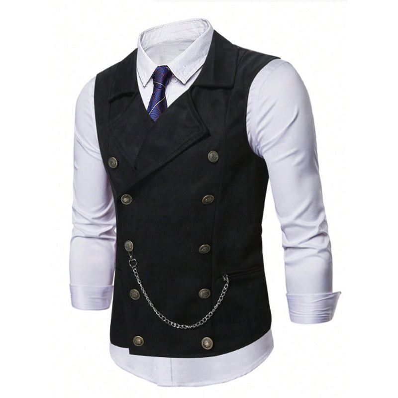 🔥Men's Casual Retro Slim Fit Dress Vests for Suit or Tuxedo🤎🖤(Vest + Shirt + Tie + Chain)
