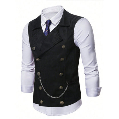 🔥Men's Casual Retro Slim Fit Dress Vests for Suit or Tuxedo🤎🖤(Vest + Shirt + Tie + Chain)
