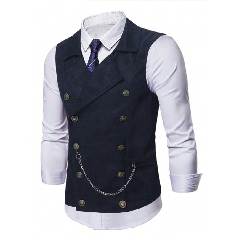 🔥Men's Casual Retro Slim Fit Dress Vests for Suit or Tuxedo🤎🖤(Vest + Shirt + Tie + Chain)