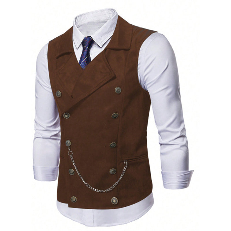 🔥Men's Casual Retro Slim Fit Dress Vests for Suit or Tuxedo🤎🖤(Vest + Shirt + Tie + Chain)