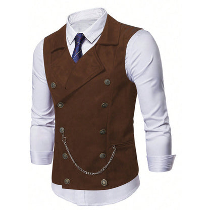 🔥Men's Casual Retro Slim Fit Dress Vests for Suit or Tuxedo🤎🖤(Vest + Shirt + Tie + Chain)