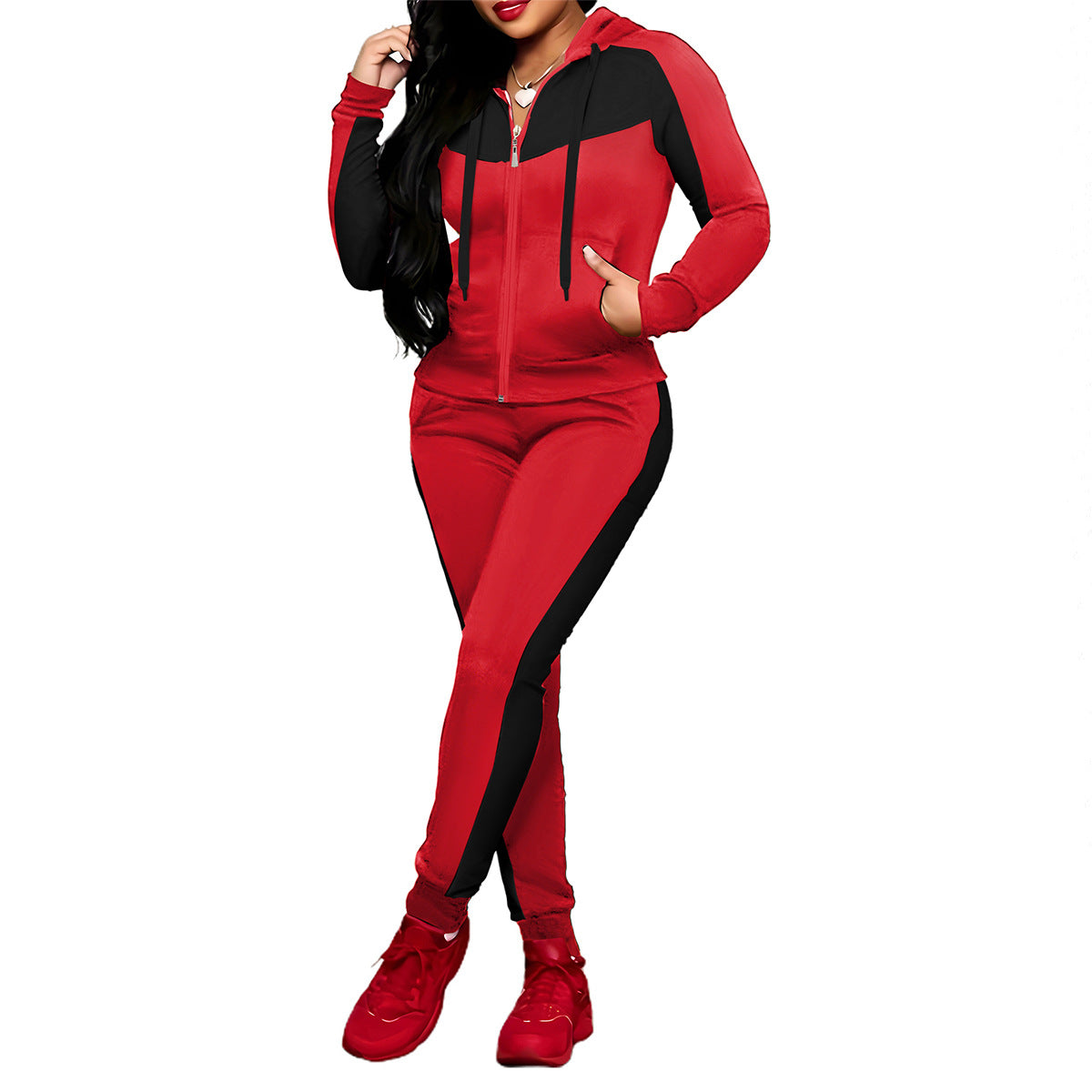 Women's 2-Piece Color-Block Tracksuit Set