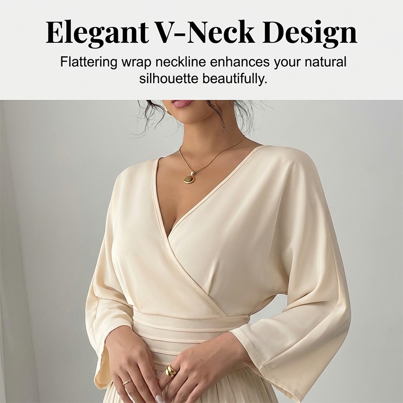 ✨ Elegant V-Neck Pleated Wide-Leg Jumpsuit – Chic, Comfortable & Perfect for Any Occasion 💃💖