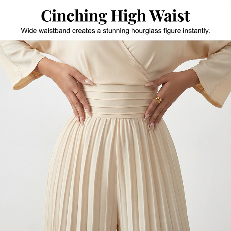 ✨ Elegant V-Neck Pleated Wide-Leg Jumpsuit – Chic, Comfortable & Perfect for Any Occasion 💃💖